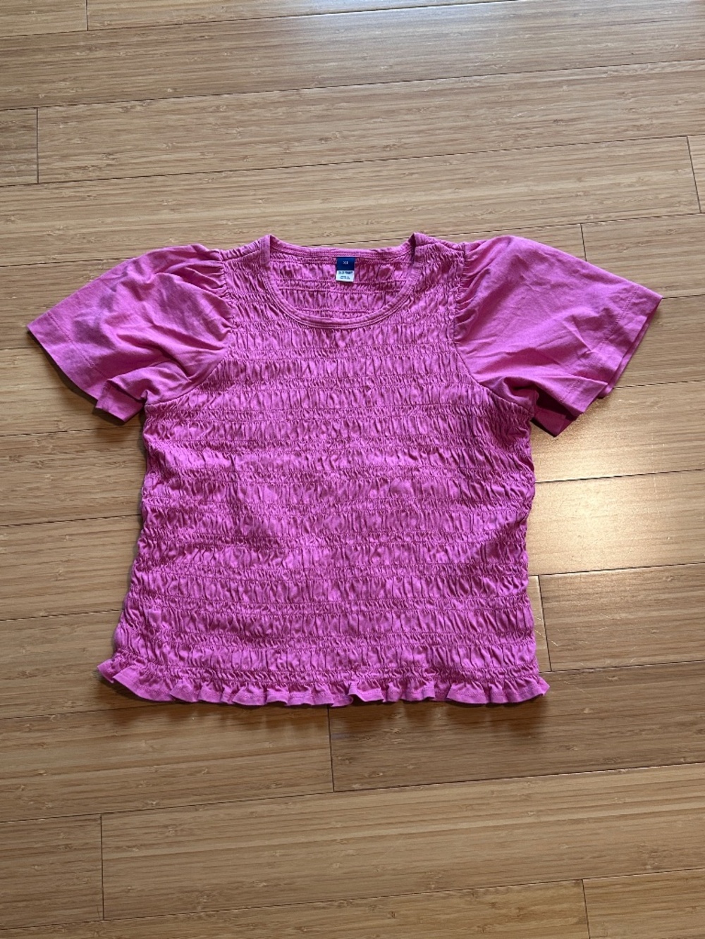 Old Navy Short-Sleeved Top, Shirred Front, Bright Pink, Size XS
